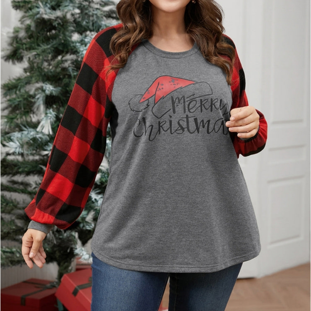 NEW Bloomchic gray tee with Buffalo plaid long sleeves size 12 FINAL PRICE